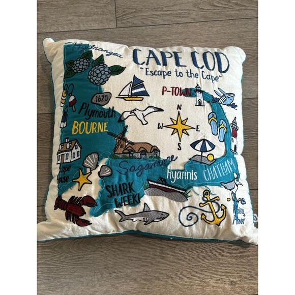 Cape Cod Pillow by Grey Whale Embroidered Outdoors - Picture 1 of 6